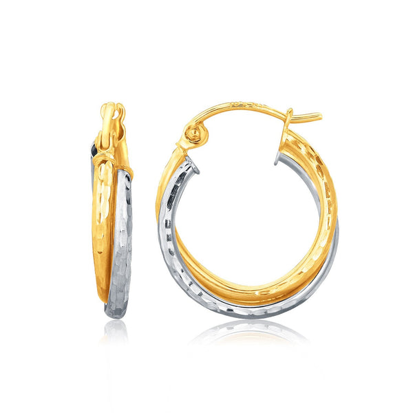 Buy LOVCIA Luxury 14k White and Yellow Gold Twisted Hammered Hoop Earrings