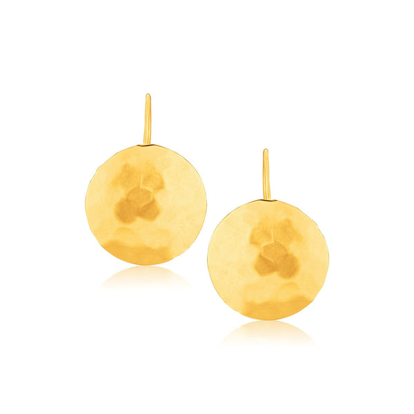 Buy LOVCIA Luxury Classic 14k Yellow Gold Hammered Disc Drop Earrings with French Wires