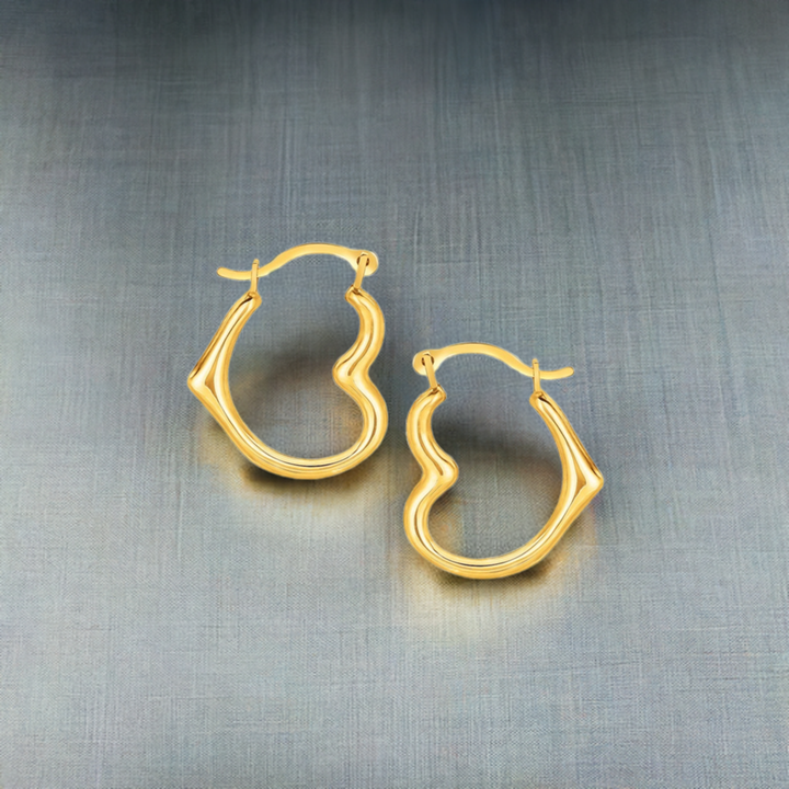 Buy LOVCIA Yellow Gold Heart-Shaped Hoop Earrings, Luxury 10K Gold Earrings for Women