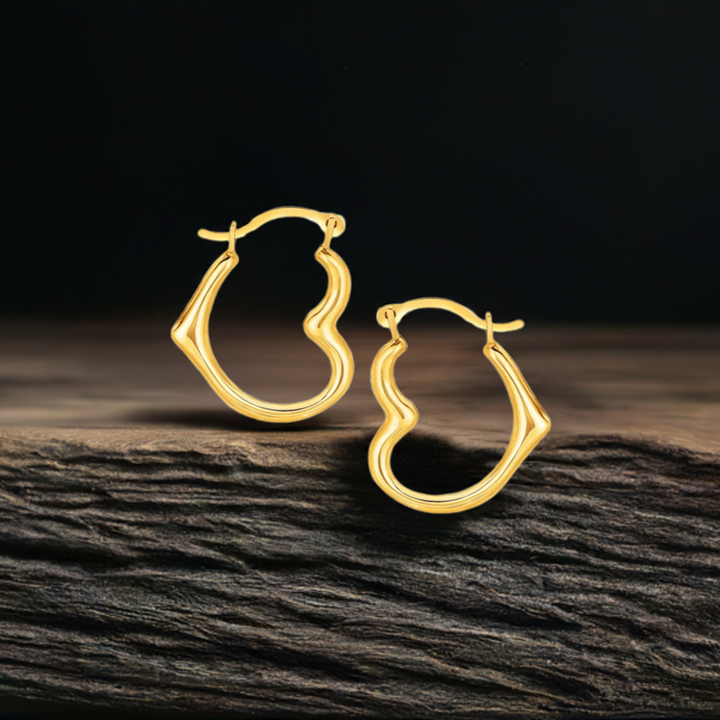 Buy LOVCIA Yellow Gold Heart-Shaped Hoop Earrings, Luxury 10K Gold Earrings for Women