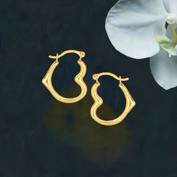 Buy LOVCIA Yellow Gold Heart-Shaped Hoop Earrings, Luxury 10K Gold Earrings for Women