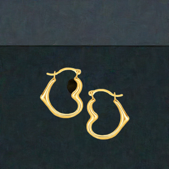 Buy LOVCIA Yellow Gold Heart-Shaped Hoop Earrings, Luxury 10K Gold Earrings for Women