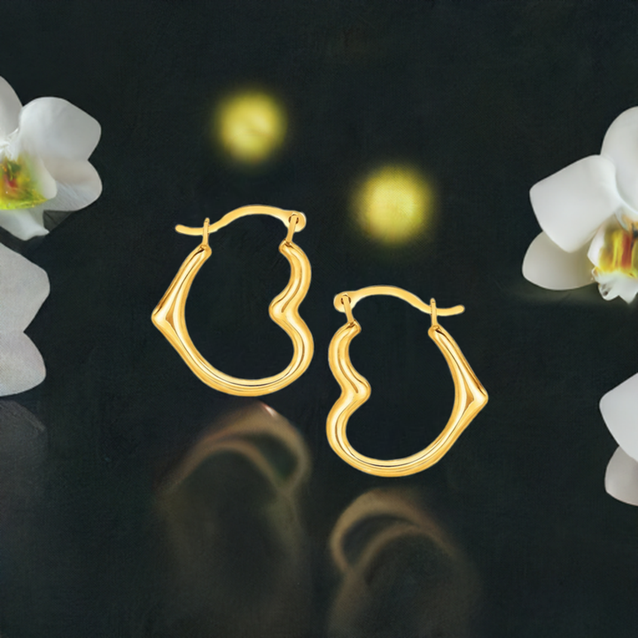 Buy LOVCIA Yellow Gold Heart-Shaped Hoop Earrings, Luxury 10K Gold Earrings for Women