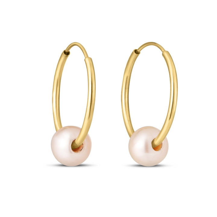 Buy LOVCIA Luxury Radiant 14K Yellow Gold Hoop Earrings with 5-6mm Pearls