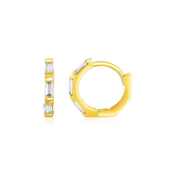 Buy LOVCIA Luxury Petite Octagonal Hoop Earrings in 14k Yellow Gold with Sparkling Cubic Zirconias