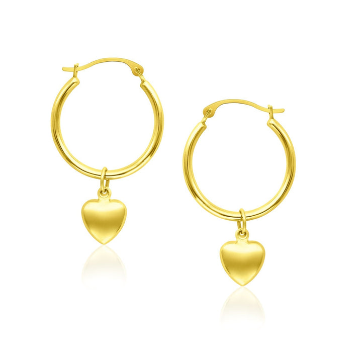 Buy LOVCIA Luxury Classic 14k Yellow Gold Hoop Earrings with Charming Puffed Heart Dangle