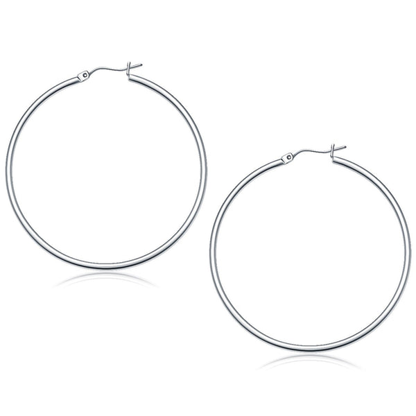 Buy LOVCIA Luxury 14k White Gold Classic 50mm Hoop Earrings with Snap Lock Closure