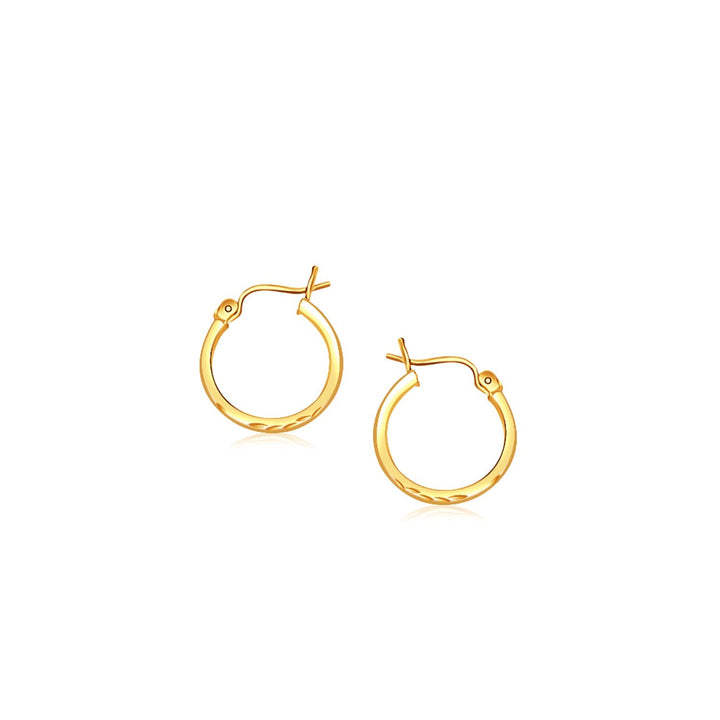 Buy LOVCIA Luxury Delicate 14k Yellow Gold Hoop Earrings with Shimmering Diamond-Cut Design (15mm)