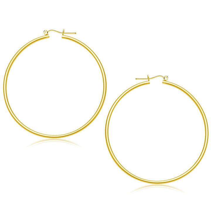 Buy LOVCIA Luxury Elegant 14K Yellow Gold 55mm Polished Hoop Earrings with Snap Lock