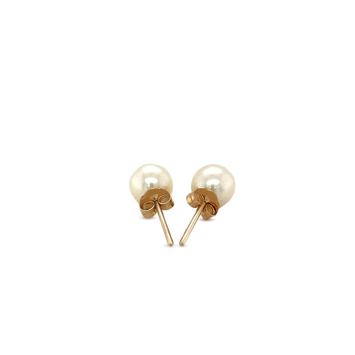 Buy LOVCIA Luxury Glamorous 6mm Freshwater Pearl Stud Earrings in 14k Yellow Gold