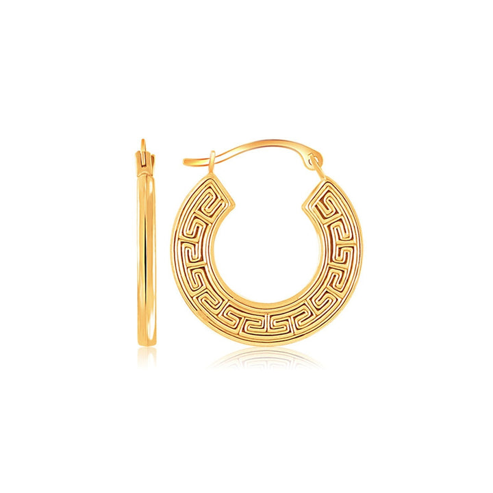 Buy LOVCIA Luxury Elegant 10K Yellow Gold Greek Key Pattern Hoop Earrings