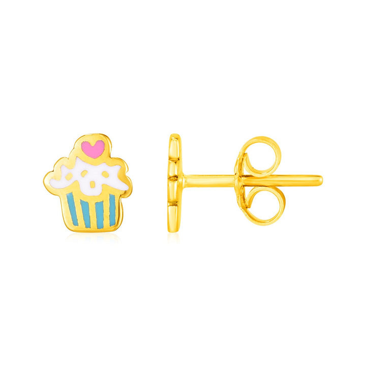 Buy LOVCIA Luxury Sweet Cupcake Enamel Stud Earrings in 14K Yellow Gold