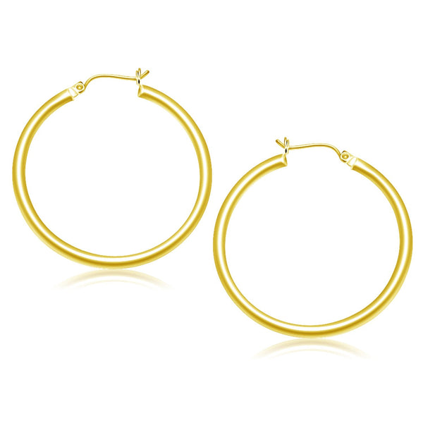 Buy LOVCIA Luxury Elegant 14k Yellow Gold 40mm Polished Hoop Earrings with Snap Lock Closure