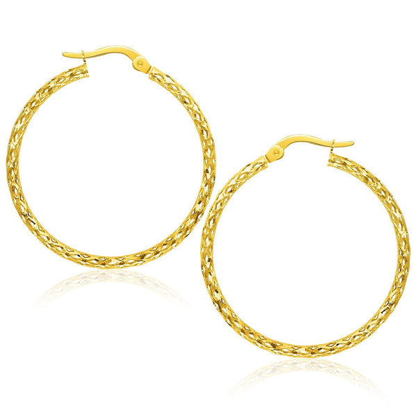 Buy LOVCIA Luxury 10K Yellow Gold Textured Tube Hoop Earrings with Snap Lock Closure