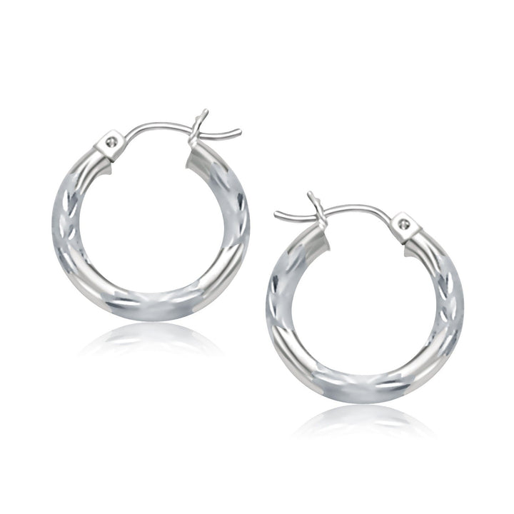 Buy LOVCIA Luxury Glamorous 14k White Gold Mini Hoop Earrings with Intricate Diamond Cut Design