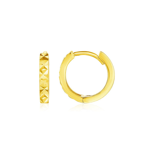 Buy LOVCIA Luxury Petite Geometric Textured 14k Yellow Gold Hoop Earrings