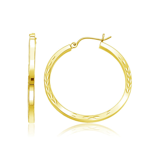 Buy LOVCIA Luxury 14k Yellow Gold Diamond-Cut 35mm Hoop Earrings with Snap Lock Backing