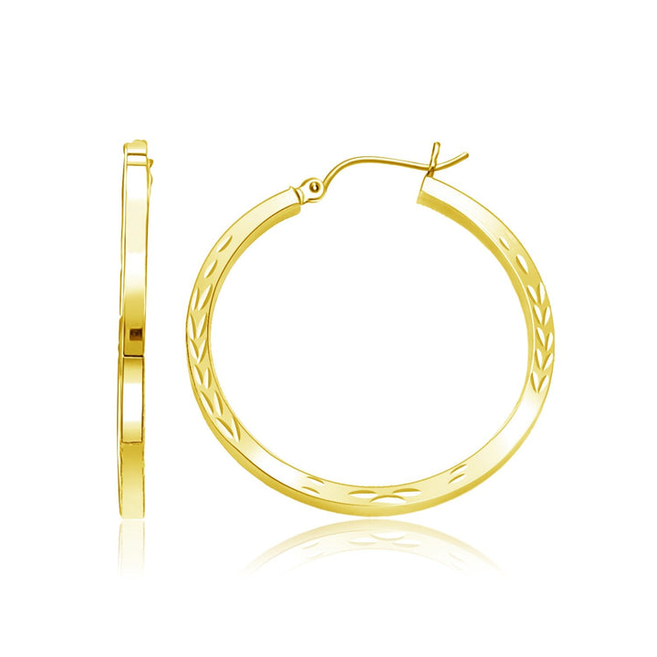 Buy LOVCIA Luxury 14k Yellow Gold Diamond-Cut 35mm Hoop Earrings with Snap Lock Backing