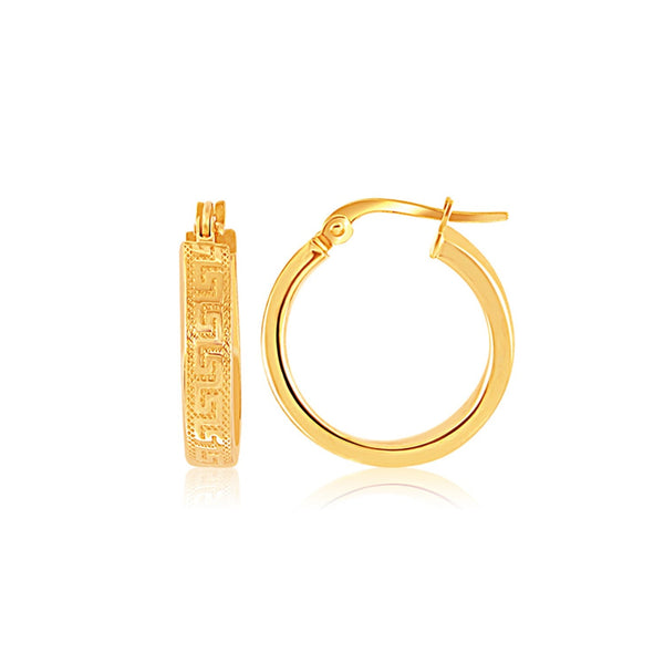 Buy LOVCIA Luxury Greek Key Pattern 14k Yellow Gold Mini Hoop Earrings