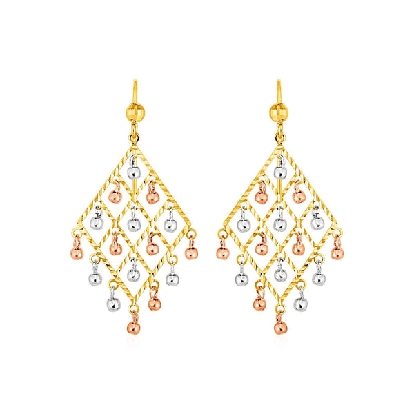 Buy LOVCIA Luxury Glamorous Tri-Color Gold Chandelier Earrings with Textured Ball Drops