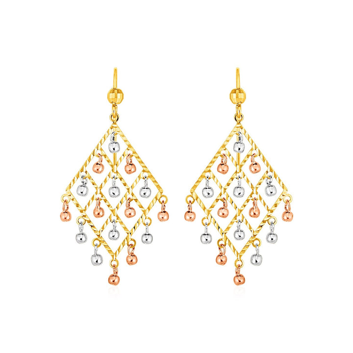 Buy LOVCIA Luxury Glamorous Tri-Color Gold Chandelier Earrings with Textured Ball Drops