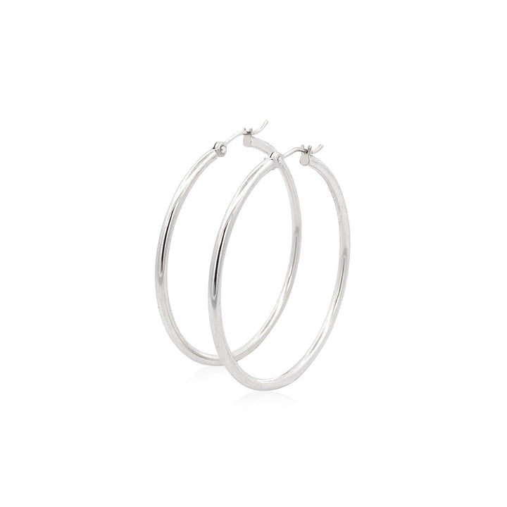 Buy LOVCIA Luxury 14k White Gold Classic 40mm Hoop Earrings with Snap Lock Closure