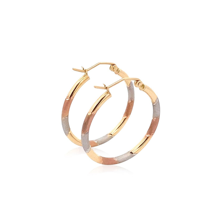 Buy LOVCIA Luxury Dazzling 14k Tri-Color Gold Hoop Earrings with Textured Finish (22mm)