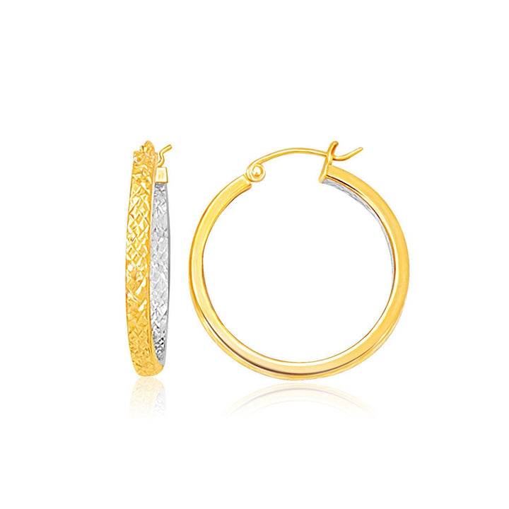 Buy LOVCIA Luxury Petite Two-Tone Gold Patterned Hoop Earrings with Snap-Lock Closure (25mm Diameter)