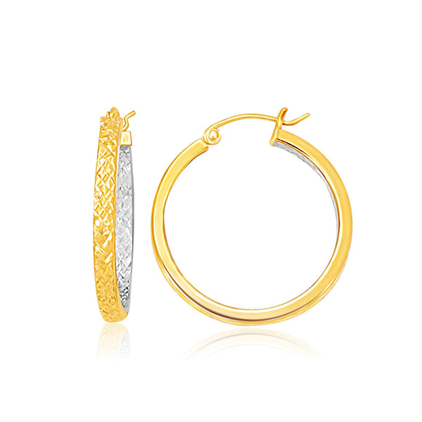 Buy LOVCIA Luxury Two-Tone 14K Gold Hoop Earrings with Patterned Texture (30mm Diameter)