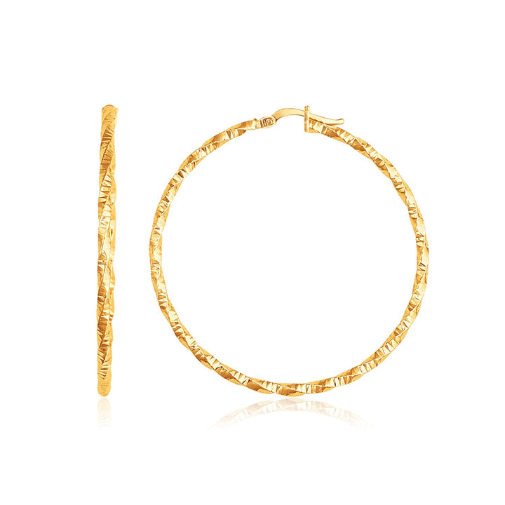 Buy LOVCIA Luxury 14k Yellow Gold Textured Twist Hoop Earrings (45mm)