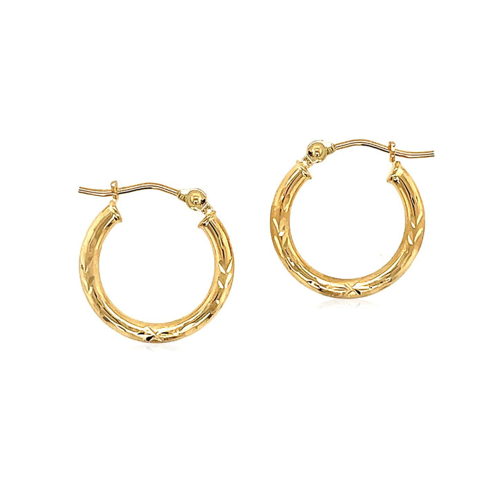 Buy LOVCIA Luxury 14k Yellow Gold Delicate Diamond Cut Matte-Finish Small Hoop Earrings (15mm)