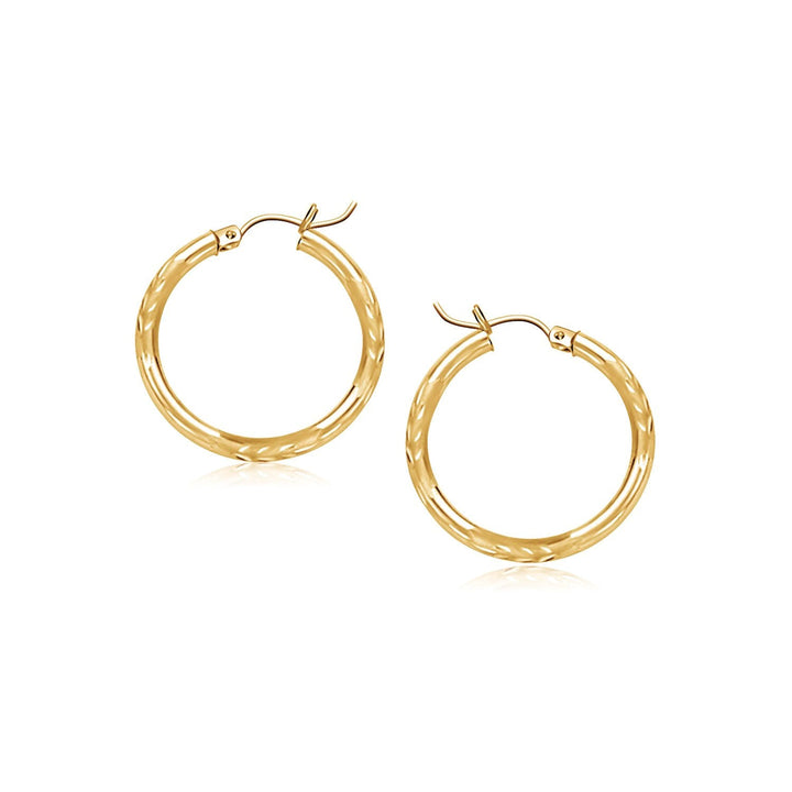 Buy LOVCIA Luxury 14k Yellow Gold Delicate Diamond Cut Matte-Finish Small Hoop Earrings (15mm)