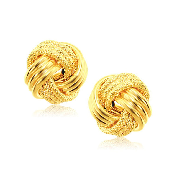 Buy LOVCIA Luxury 14k Yellow Gold Love Knot Stud Earrings with Textured Finish (12.7mm)