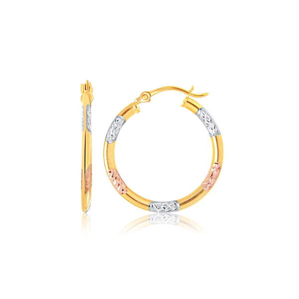 Buy LOVCIA Luxury Tri-Color 14k Gold Hoop Earrings with Diamond Cut Detailing (15mm)