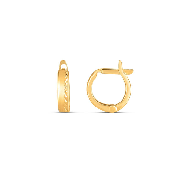 Buy LOVCIA Luxury Classic 14k Yellow Gold Textured Huggie Earrings (3x10mm)