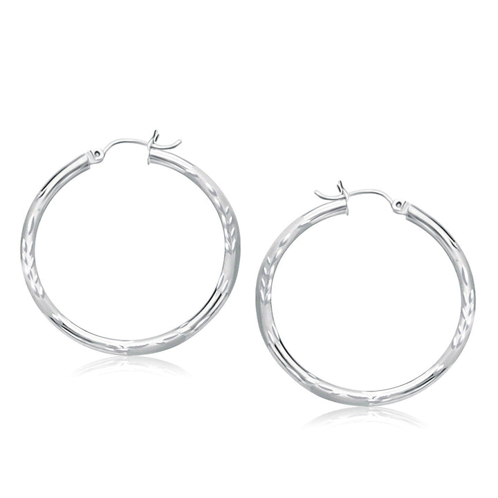 Buy LOVCIA Luxury Classic 14k White Gold Diamond Cut Hoop Earrings (35mm)