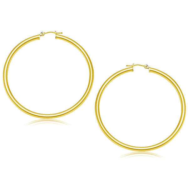 Buy LOVCIA Luxury 14k Yellow Gold Classic Polished Hoop Earrings with Snap Lock (50mm)