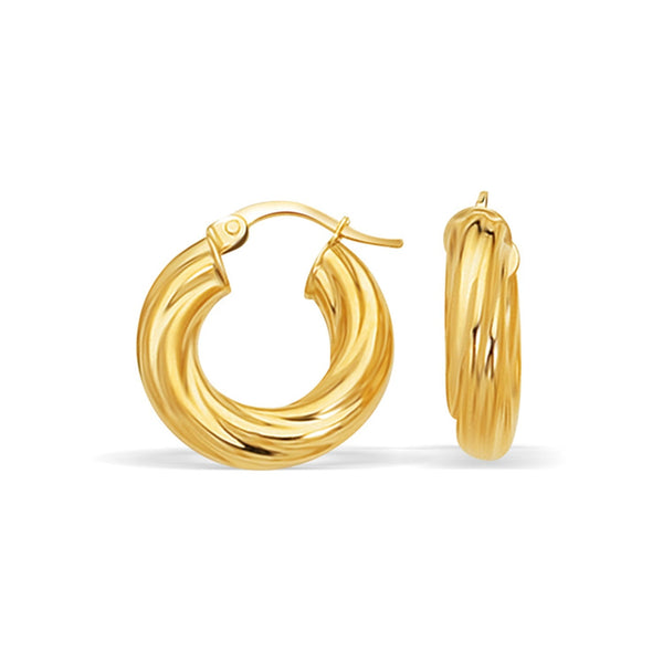 Buy LOVCIA Luxury Classic 14k Yellow Gold Twisted Hoop Earrings