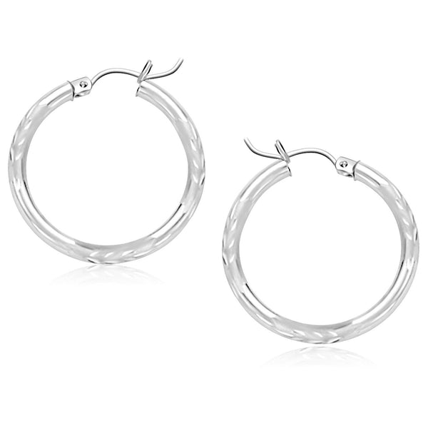 Buy LOVCIA Luxury Radiant 14k White Gold Diamond-Cut Hoop Earrings (25mm Diameter)