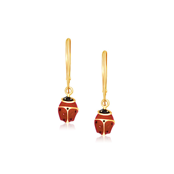 Buy LOVCIA Luxury Petite Enamel Ladybug Dangle Earrings in 14k Yellow Gold