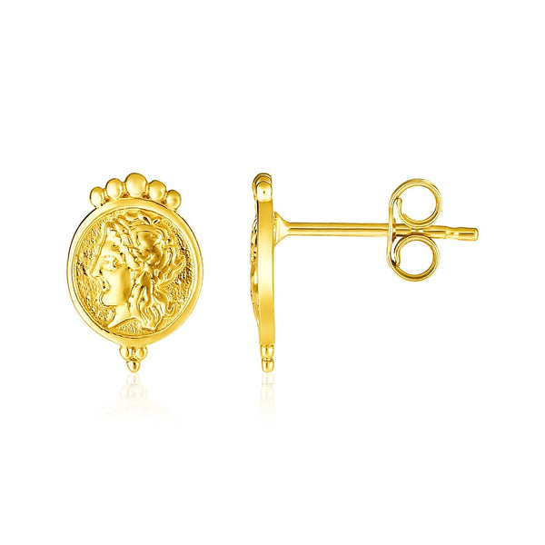 Buy LOVCIA Luxury 14k Yellow Gold Ancient Roman Coin Stud Earrings