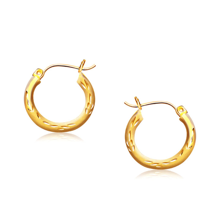 Buy LOVCIA Luxury Classic 14k Yellow Gold Diamond Cut Leaf Pattern Hoop Earrings (15mm)