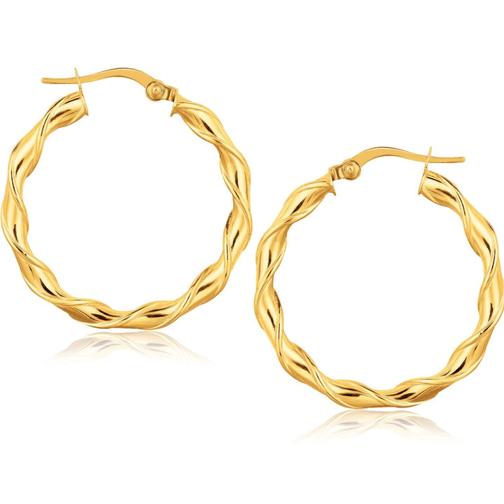 Buy LOVCIA Luxury Twist Design 14k Yellow Gold 25mm Hoop Earrings with Snap Lock