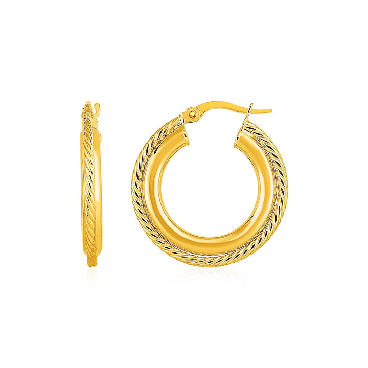 Buy LOVCIA Luxury 14k Yellow Gold Textured Rope Design Hoop Earrings (15mm)