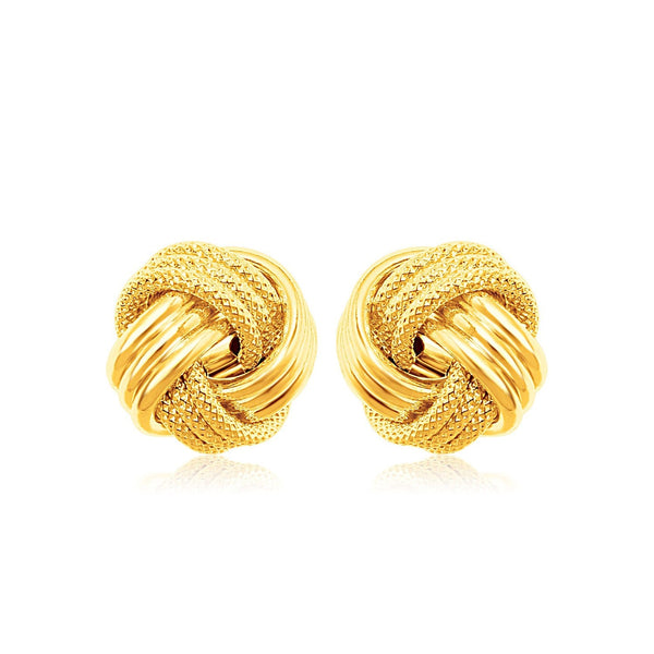 Buy LOVCIA Luxury Radiant Ridge Texture Love Knot Earrings in 14K Yellow Gold