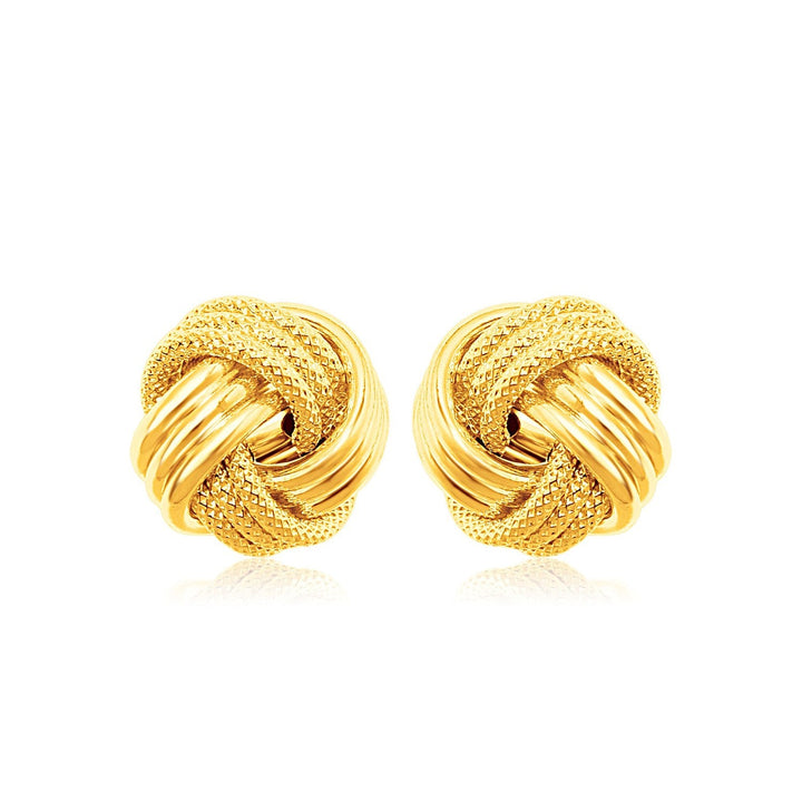 Buy LOVCIA Luxury Radiant Ridge Texture Love Knot Earrings in 14K Yellow Gold