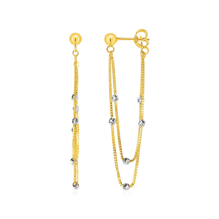 Buy LOVCIA Luxury Two-Tone Gold Chain Earrings with Bead Detailing and Push-back Clasps