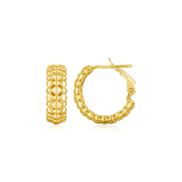 Buy LOVCIA Luxury Glamorous 14k Yellow Gold Textured Beaded Hoop Earrings with Omega Back