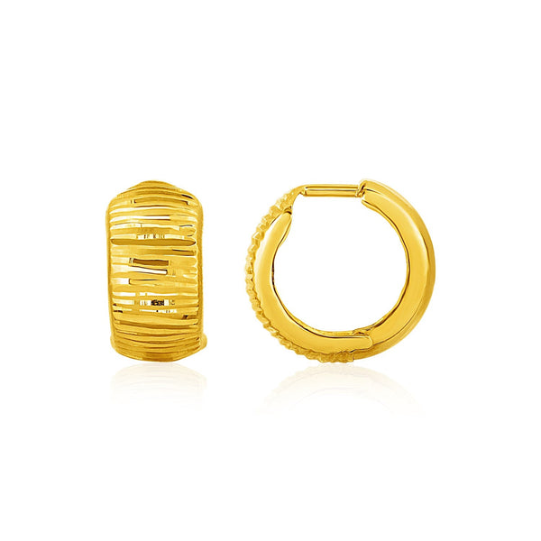 Buy LOVCIA Luxury Reversible 10k Yellow Gold Snuggable Hoop Earrings with Textured and Smooth Finishes