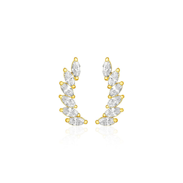 Buy LOVCIA Luxury Radiant 14k Yellow Gold Leaf Design Ear Climbers with Marquise Cubic Zirconia Stones